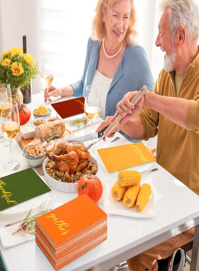 FYSUIMU 200Pcs Fall Thanksgiving Guest Napkins Gold Foil Thankful Blessed Disposable Paper Napkin Red Orange Yellow Green 4 Colors Dinner Hand Towel Napkins for Bathroom Autumn Party Table Decor - Image 5